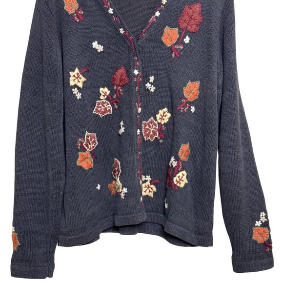 Vintage Bobbie Brooks Womens Gray Fall Cardigan Sweater Embroidered Sz XL 16/18 - Picture 8 of 15